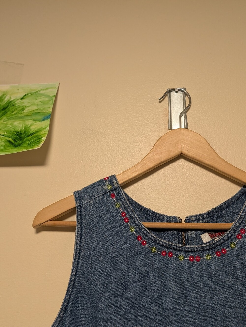 Live a Little Size S Denim Maxi Dress Floral Embroidered 90s Cottagecore - Picture 6 of 7